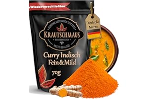 ‎KRAUTSCHMAUS 70g Curry Pulver, Gewürzzubereitung von Krautschmaus, zum Würzen und Kochen, reichhaltig im Geschmack, ohne Zusatzstoffe, fein, mild, fruchtig