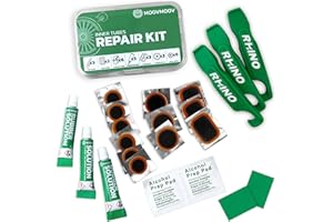 MOOVMOOV Zestaw naprawczy opon rowerowych - zawiera ścieki naprawcze komory powietrzne, wulkanizujące wulkanizujące wulkanizacje z klejem, akcesoria do opon Rhino, papier ścierny i chusteczki do