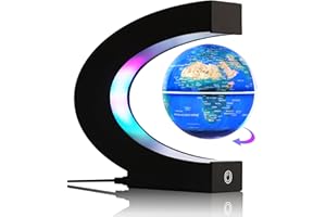 BEBEVOGUE Magnetic Levitating Globe with 7-Color LED Lights, 360° Rotating Floating World Map Lamp, STEM Educational Night Light for Geography Learning, Cool Desk Decor & Unique Gift for Kids & Adults