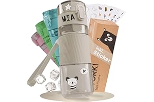 BJORKI Butelka do picia dla dzieci, szczelna, 350 ml, w zestawie z naklejką na nazwisko, mała butelka na napoje do przedszkola, nadaje się do napojów gazowanych i nadaje się do mycia w zmywarce –