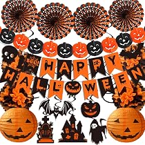 Halloween Kürbis-Girlande 3 M – Schwarz-orange, 3 Stränge, Papier, Vormontiert