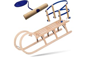 Explorer Colint Schlitten für Kinder Set Holz Hörnerschlitten, Single, mit Leine oder mit Rückenlehne und Leine in Rot oder Blau