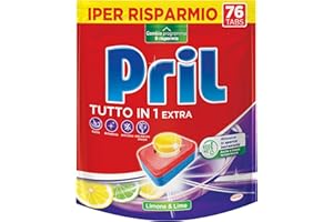 Pril Tutto in 1 Extra Tabs Limone & Lime Detersivo, Pastiglie per lavastoviglie attive già a basse temperature (40°), Detersivo lavastoviglie con 8 azioni, 1 x 76 tabs