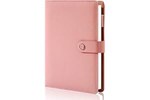 CAGIE Spiral Leather Journal Writing Notebook, 6 Ring Binder Refillable Diary Notepads, Vintage Business Planner Personal Organizer, Agenda for Men Women, Faux Cloth Cover, A5 Size，Pink