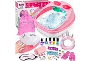 Tacobear Foot Spa Nail Art Kit for Kids Pamper Set with Massage Foot Soak Tub Nail Varnish Nail Dryer Headband Slippers Nail Salon Pedicure Set Girls Toys Gifts for Kids Girls 5 6 7 8 9 10 11 12 Years