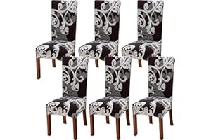 Xundefeng Chair Covers Set of 6 Dark Brown Flower High Back Swing Chair Dining Room Chair Cantilever Dining Room Chair Covers Stretch Elastane Protective Covers Elastic Protective Cover