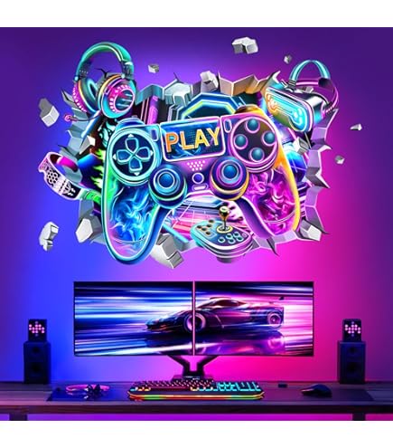 6 Poster Arte Murale Neon Per Stanza Videogiochi - 20x25 Cm (8x10") - Senza Cornice - Decorazione Cameretta Adolescente