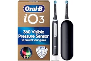 Oral-B iO3 Electric Toothbrush for Adults, Matt Black - Pressure Sensor, with 2 Toothbrush Heads, Long-Lasting Battery with C