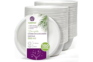 GoBeTree 100 Ciotole Usa e Getta in Polpa di Canna da Zucchero da 500 ml, Biodegradabili e Ultra Resistenti, Colore Bianco, Ideali per Feste, Colazioni e Ogni Evento Speciale, Perfette per la Casa.
