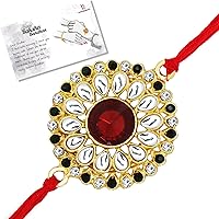 Live Evil Royal Gold plated Kundan work Rakhi for Brother Sister with Raksha Bandhan Greeting Card having Traditional…