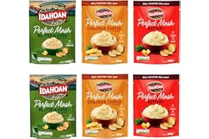 ASOKOBOX Delicious Instant Mash Potato Variety Bundle - with 6x 109g Packs of Tasty Idahoan Mash Potato - Cheddar Cheese, Butter and Herb, and Buttery Mash - Vegetarian and Gluten Free Dehydrated Meals