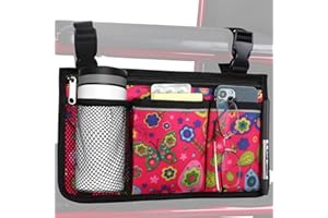HSGEZUOQI Update Flower Color Wheelchair Bag Side Organizer Storage Armrest Pouch with Cup Holder and Reflective Stripe Use Waterproof Fabric, for Most Wheelchairs, Walkers or Rollators (Red Butterfly)