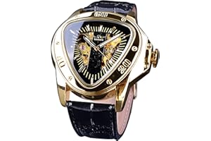 FORSINING Winner Montre mécanique Tendance avec Cadran Triangulaire et Cadran Squelette doré Mouvement Automatique Design Cuir pour Homme