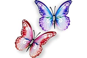 JETEC 2 Piezas Mariposas de Metal Grandes para Exteriores Decoraciones de Jardín Arte de Pared de Mariposa de Metal para Exteriores Vallas Cobertizos Paredes, 27 x 22 cm (Rosa y Azul)