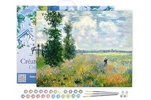 Figured'Art Peinture par Numéro Adulte avec Cadre Monet Champ de coquelicots - Activité Manuelle Kit de Loisir Créatif DIY Numéro d'Art Complet - 40x50cm toile tendue sur châssis