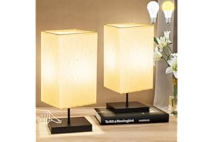 Yuusei Bedside Lamp 2 Pack, Touch Control LED Nightstand Lamp Dimmable Table Lamps with Modern Fabric Shade and E26 Bulbs for Bedroom, Living Room, Office