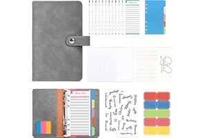 NAKIYO Budget Binder A6, PU Leather Money Saving Wallet Budget Planner, Ring Binders with Zippered Cash Envelopes Refillable Month Plans Sheets Portable Budget Planner Office Travel Diary-Grey