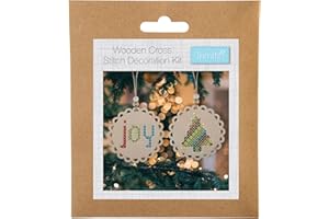 Trimits Wooden Cross Stitch Kits – Handmade Christmas Tree Decorations, Pre-Cut Shapes Embroidery Thread Sets, Festive Crafting Gift – Joy & Tree