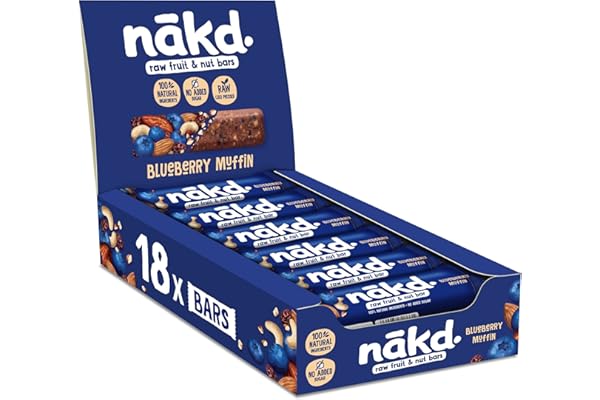 Nākd. Blueberry Muffin | Barritas Raw de Fruta y Frutos Secos | 100% Ingredientes Naturales | Sin Azúcar Añadido | 18 x 35g | 630g