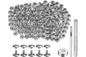 sourcing map Juego de 200 remaches de cuero de 10 mm x 8 mm, de metal, de doble tapa, con 3 herramientas de ajuste, remaches para manualidades, reparación de cuero, decoración, tono plateado