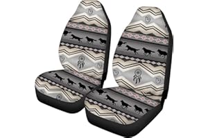 Belidome Autositzbezüge für Vordersitz, Stretch, rutschfest, universelle Passform, 2 Stück, Azteken-Southwest-Stil, Grau, Tribal Wolf
