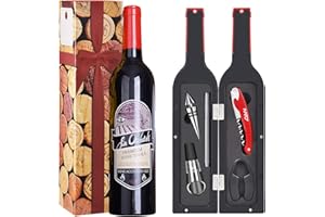 KATO TIRRINIA Kato Ensemble d'accessoires pour Le vin, kit de Tire-Bouchon à vin avec Autocollants de Boisson, Cadeau Parfait de 5 pièces pour la Saint-Valentin pour Les Amateurs de vin et Les buveurs, Rouge