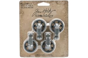 Tim Holtz Idea-ology Mini Pulley Wheels Tim Holtz Polea Ruedas, Metal, Gris, 11 x 9.4 x 1.8 cm