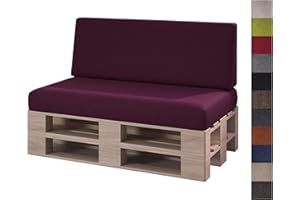 sunnypillow Set 2 Coussins pour Canapé Palette Intérieur/Extérieur Assise 120 x 80 x 15 cm + Dossier 120 x 40 x 20/10 cm plusieures Tailles et Couleurs à Choisir Siège Appui Lisse Lounge Violet