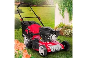 BRAST Tondeuse Thermique tractée mulching 46cm 170cc Moteur de Marque 4 Temps 4,76cv 60l réglage Central 30-80mm - 2 modèles différents - Capot en tôle en Acier 4en1 édition Rouge Tondeuse Thermique