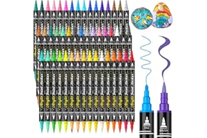 SAKEYR Acrylstifte für Steine Bemalen Wasserfest, 50 Farben Pinsel & Fein Acrylfarben Set Stifte, Acrylmarker Spülmaschinenfest, Acrylic Paint Marker Acrylmalstifte für Glas, Keramik, Holz, Leinwand, Metall