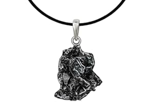 CLEVER SCHMUCK Juego de colgante de meteorito con estrella auténtica con pasador de plata 925 y certificado, incluye banda de caucho negro 45 cm