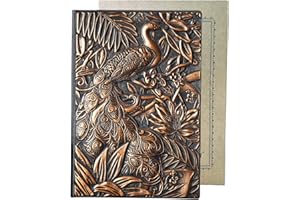 YHH Notatnik A5, w linie, twarda okładka, piękna, 200 stron, dziennik ze skóry w stylu vintage, dziennik podróży, urodziny, prezent dla mężczyzn, kobiet, dorosłych, najlepszej przyjaciółki, 3D, paw,