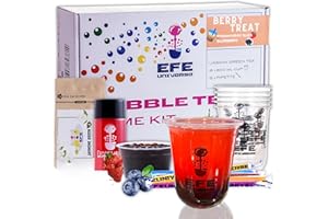 DMA-Z Bubble Tea DIY Heimset, Beere Vibes, 100% Vegetarisch und Glutenfrei Boba Set, Blaubeere Popping Boba Perlen, Erdbeer Sirup und Jasmin-Grüntee