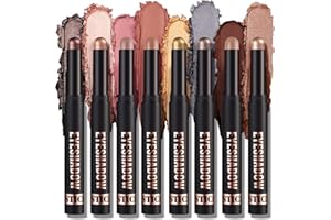 GREATLIZARD Eyeshadow Stick, Metallic Shimmer Cream Eyeshadow Pencil, Eye Brightener stick, Smoky Eye Shadow Pen, Waterproof Highlighter Makeup Stick for Girls Women Sparkling Eye Makeup (8 Colors SetB)