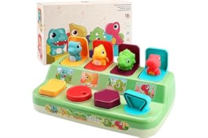AIQI Baby Spielzeug ab 12 Monate, Pop Up Activity Spielzeug mit Dinosaurier, Motorikspielzeug ab 6 Mo. Frühe Entwicklung Ursache und Wirkung, Musikspielzeug Geschenke Spiel ab 1 2 Jahr Mädchen Junge