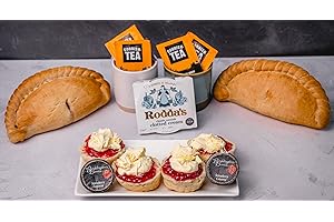 CORNISH HAMPERS & GIFTS The Cornish Hamper Pasty/Tea Hamper – 2 Person Deluxe Tea Set Hamper Gifts Inc Fresh Scones, Tea, Jam, 1x Roddas Clotted Cream & 2x Fresh Cornish Pasies – Elegant Packaging