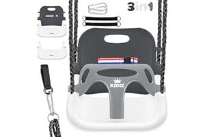 KIDIZ® Huśtawka dziecięca 3 w 1, regulowana huśtawka dla niemowląt, siedzisko bujane, huśtawka ogrodowa dla niemowląt, z oparciem i pasem mocującym, obciążenie do 100 kg, do użytku wewnątrz i na