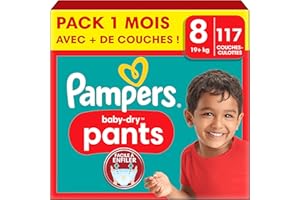 Pampers Couches-Culottes Baby-Dry Pants Taille 7 (17+ kg), 126 Couches-Culottes Bébé, Pack 1 Mois, Maintien 360° Contre les Fuites, Faciles à Changer, Maintenant avec Plus de Couches