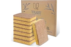 YOLAIST 8 Pack Eco Sponge Washing up Compostable Kitchen Dish Sponge Biodegradable Washing Up Scrubber Sponges for Dishes with Heavy Duty Scouring Pad