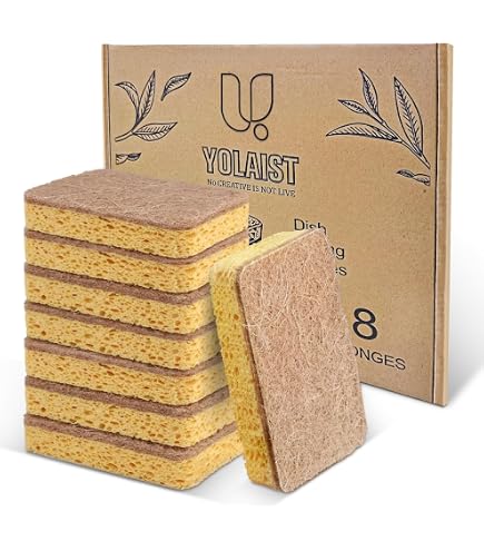 EcoLiving Kompostierbare Schwammtücher – 4 Stück, Bunt, Aus Zellulose & Baumwolle