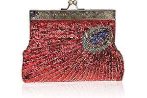YYW Vintage Clutch Sequin Teal Peacock Unusual Antique Beaded Sequin Evening Handbag Women's Fashion Designer Elegant Purse