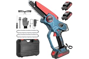 undreem Mini Chainsaw 6 Inch, Cordless Electric, Battery Handheld Portable for Wood Cutting Tree Branch Trimming Gardening, with 2 Batteries, Chains, Security Lock, Oiler System (SJ-YY09-UK-BL-ZX-CP)