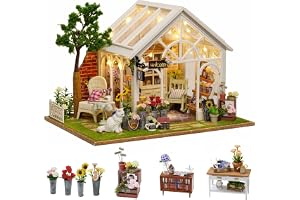 CUTEROOM Gör-det-själv miniatyrhus-set, växthus, modellbygge med LED-ljus, handgjort gör-det-själv-projekt, födelsedagar, jul
