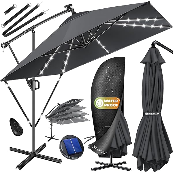 Parasol Déporté Octogonal 295 Cm Vert Outsunny Avec Moustiquaire Et Rotation 360°