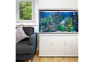 MONSTER SHOP MonsterShop Large 4ft 300L 65 Gal Aquarium - Marine & Freshwater. White Cabinet Stand. Gravel. Filter, Air Pump, Heater, LED Light & Accessories
