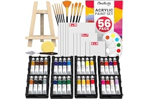 Chalkola Acrylfarben Set| 32x22ml Acrylfarbe mit 10 Leinwand, 10 Pinseln, Tischstaffelei| Acrylfarben für Leinwand Holz| Wasserfeste Acrylic Paint Set| leuchtenden Farben für Kinder, Profis, Anfänger