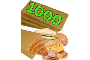 Loxato 1000 Bolsas Papel Kraft Marrón - Sobres - Bolsas de Papel para Bocadillos, Bolleria, Pan, Empanadas, Alimentación, Dulces, llevar Desayuno - 10x5.5x25cm