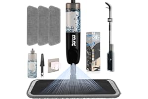 BUUROOHM Balai pulvérisateur en Microfibre pour Nettoyage de Sol, Sec et Humide, pour Cuisine, parquet, stratifié, Carreaux de céramique, 360 degrés, avec 3 têtes de Balai de Rechange, 1 racloir, 1 Support de