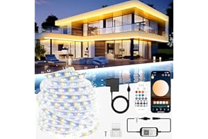 TENDIST Ruban LED Exterieur Etanche 20m, Ruban LED Exterieur Blanc à Blanc Chaud IP67, Etanche Bandeau LED 24v Dimmable avec APP, Bande Lumineuse LED Autocollante Recoupable pour Terrasse, Pavillo