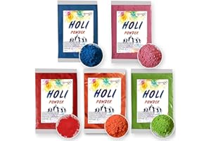 RANG BAHAAR INDIAN STORE 24 Holi Gulal Farb Pulver Powder Farben Farbpulver Festival Farbbeutel Fotoshooting Rangoli Colors Regenbogen Holy Bombe Beutel Natural Tattoo (5 Color Mix)